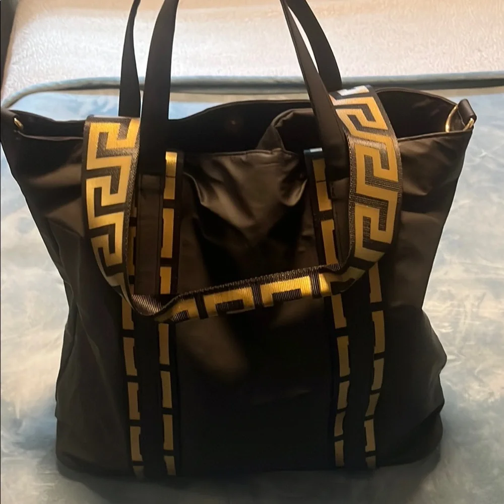 Versace Black and Gold Duffel Bag with Medusa Logo